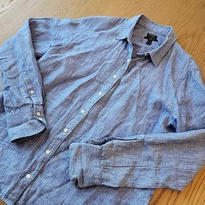 J Crew Women's Baird McNutt Irish Linen Perfect Shirt Size 14 Blue Long Sleeve - Picture 1 of 10