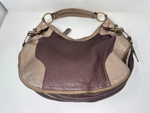 Kate Landry Glazed Leather Calf Hair Antique Brass Front Pockets Hobo Bag - Picture 1 of 13