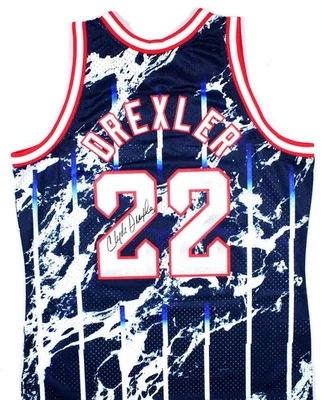 Clyde Drexler Signed Rockets Mitchell & Ness Hardwood Swingman Jersey- JSA W - Image 1 of 4