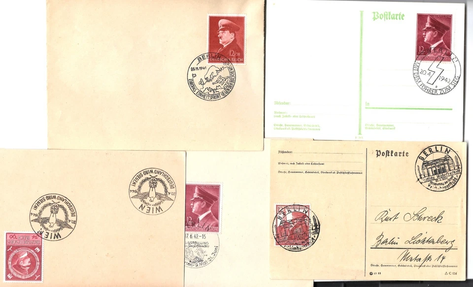 WW2 WWII German Third Reich fivve used  postcard/cover - Image 1 of 1