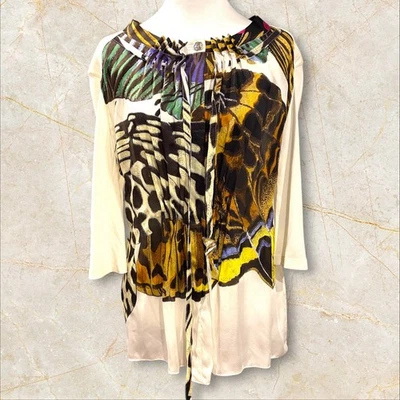 Top transparente estampado seda Roberto Cavalli animal mariposa marfil Y2K | M Foto 1 de 4