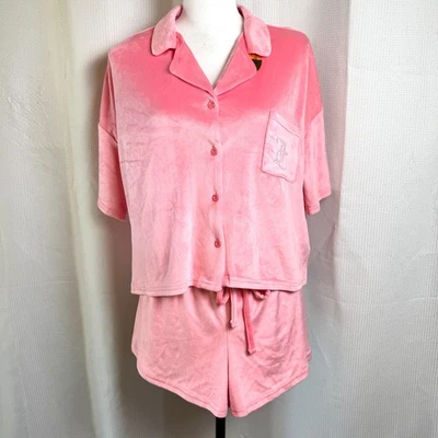 NWT Juicy Couture Pink Lemonade Sleepwear Velour Pajama Shorts Set Sz XL Cute! - Image 1 of 4