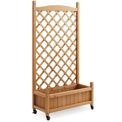 CAJA ABIERTA - Maceta Madera 48" y Enrejado Diamante Enrejado con Ruedas - Natural. Foto 1 de 4