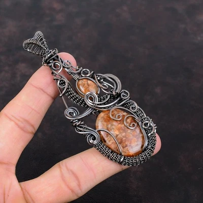 Venta Día de las Hijas Cobre Ovalado Piedra Solar Natural Nuevo Alambre Envuelto Colgante Joyería Foto 1 de 4