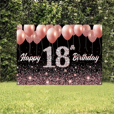 Happy 18Th Birthday Decorations for Girl, Happy 18 Years Old Backdrop Banner ... - Image 1 of 4