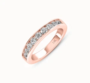 1 Ct Lab Created Grown Diamond F/VS Round Solid 14K Rose Gold Wedding Band Ring - Picture 1 of 4