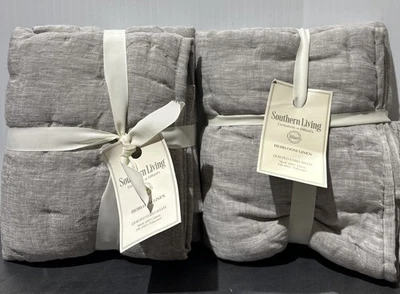 "Fundas de almohada Southern Living Heirloom acolchadas Euro (2) gris 26"" X 26"" 100 % lino" Foto 1 de 3