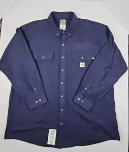 Camisa de trabajo de sarga resistente al fuego Carhartt FR Cat 2 para hombre con botones 2XL azul marino - Imagen 1 de 17