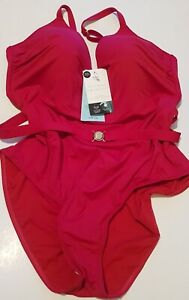 New M&S Ruby Non Wired Padded Plunge Swimsuit With Secret Slimming Size 20