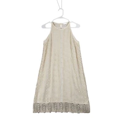 MASSIMO DUTTI Crochet Sleeveless Dress Sz 6 Cream Lined Coquette Coastal Beach - Image 1 of 4