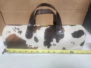 Western Cowhide Pattern Single Bottle Wine Carrier, suitcase style Bag - Picture 1 of 4