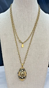 COLLAR COLGANTE HUEVO NÚMERO ROMANO CRISTAL ESMALTE NEGRO TONO ORO JOAN RIVERS - Imagen 1 de 7