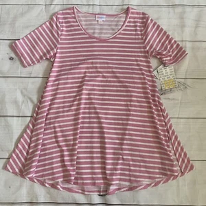 LulaRoe Perfect T Damen T-Shirt Größe XXS rosa weiß gestreift Kurzarm NEU - Bild 1 von 7