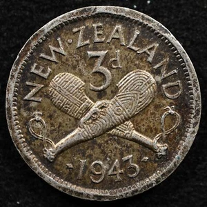 New Zealand 3 Pence 1943, Coin, Silver, Inv#G076 - Picture 1 of 2