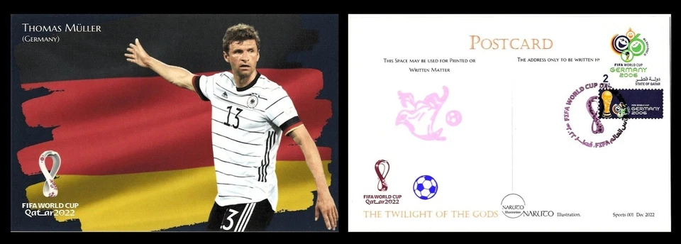 RARA Postal Copa Mundial de la FIFA 2022 QATAR Fútbol Fútbol ALEMANIA Thomas Muller Foto 1 de 3