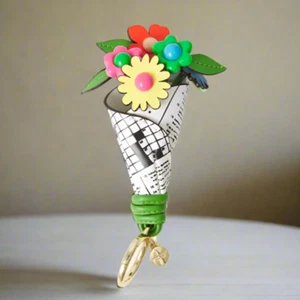 Kate Spade Fresh Picks Flower Bouquet Bag Charm Crossword Puzzle Keychain - Picture 1 of 5