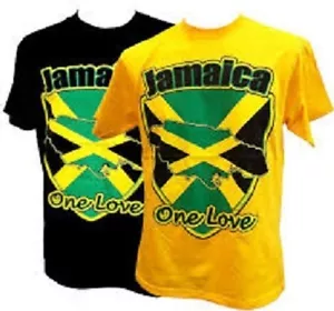 JAMAICA FLAG ONE LOVE T-SHIRT - YELLOW OR BLACK - UNISEX ROOTS RASTA REGGAE 076 - Picture 1 of 1