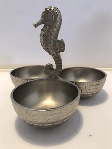 Sigrid Olsen Home Silver Metal Seahorse Divided Dish Three Bowl Condiment Server - Picture 1 of 4