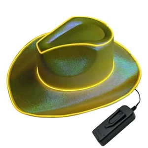 EL Wire Light Up Cowboy Hat Disco Cowgirl Hat Holographic Space for Raves Gold - Picture 1 of 6