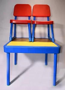 Vintage Fisher Price Arts & Crafts Table And 2 Chairs Set Child Size GUC 0325! - Picture 1 of 5