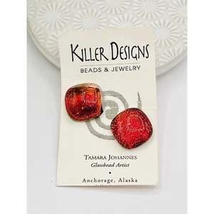 Killer Designs Orange Color Change Glass Earrings | Round Cornered Square | NEW - Picture 1 of 6