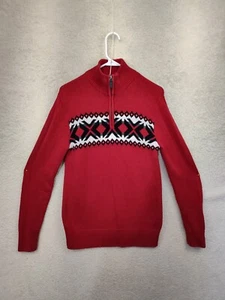 Chaps Boys Sweater Extra Large Red 100% Cotton Long Sleeve 1/4 Zip Up Pullover - Picture 1 of 17