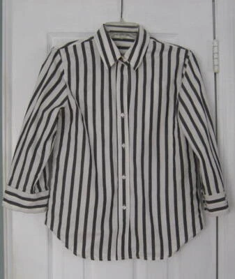 Camisa Perry Ellis Gris Oscuro Blanco Rayas Abotonadas Manga 3/4 Algodón Talla 8-10 Foto 1 de 4