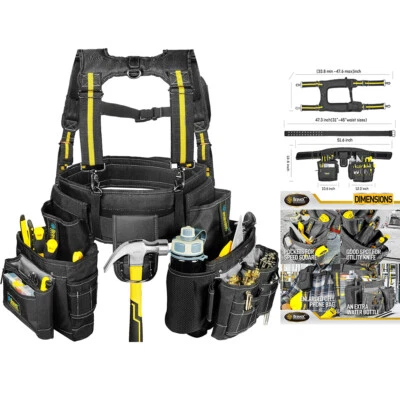 BRAVEX Carpenter Electrician Tool Pouch Belt Bag With Suspenders Y-Style 5 Combo Apron