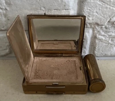 ANTIQUE MAKEUP COMPACT MIRROR CIGARETTE Lipstick Case  PLATE STRATTON ART DECO - Image 1 of 4