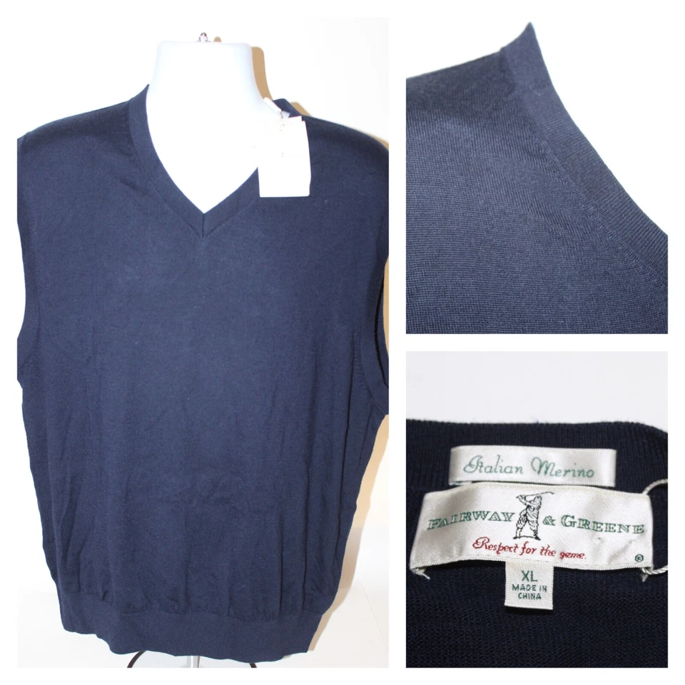 NEW Fairway & Greene V-Neck Pullover Italian Merino Wool Vest Navy Blue Size XL - Image 1 of 4