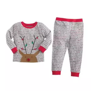 Mud Pie Kids Boys Christmas Morning Reindeer Print 2 Pc Pajamas PJs - Picture 1 of 2