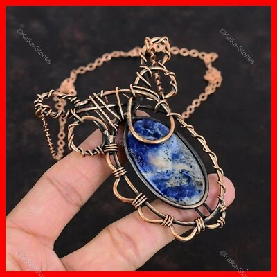 Collar de cumpleaños de cadena envuelta en alambre boho piedra sodalita chakra de tercer ojo de cobre Foto 1 de 4