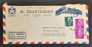 1957 Spain Airmail Com Cover ties 3 Stamps cd Eibar?-Philadelphia - Picture 1 of 2