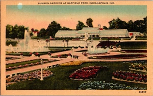 Postkarte Versunkener Garten Garfield Park Indianapolis Indiana Leinen - Bild 1 von 2