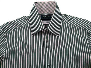 Domani Blue Label Men's Dress Shirt M 32/33 15.5" Pink Black Striped Long Sleeve