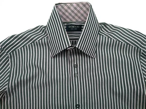 Domani Blue Label Men's Dress Shirt M 32/33 15.5" Pink Black Striped Long Sleeve - Picture 1 of 10