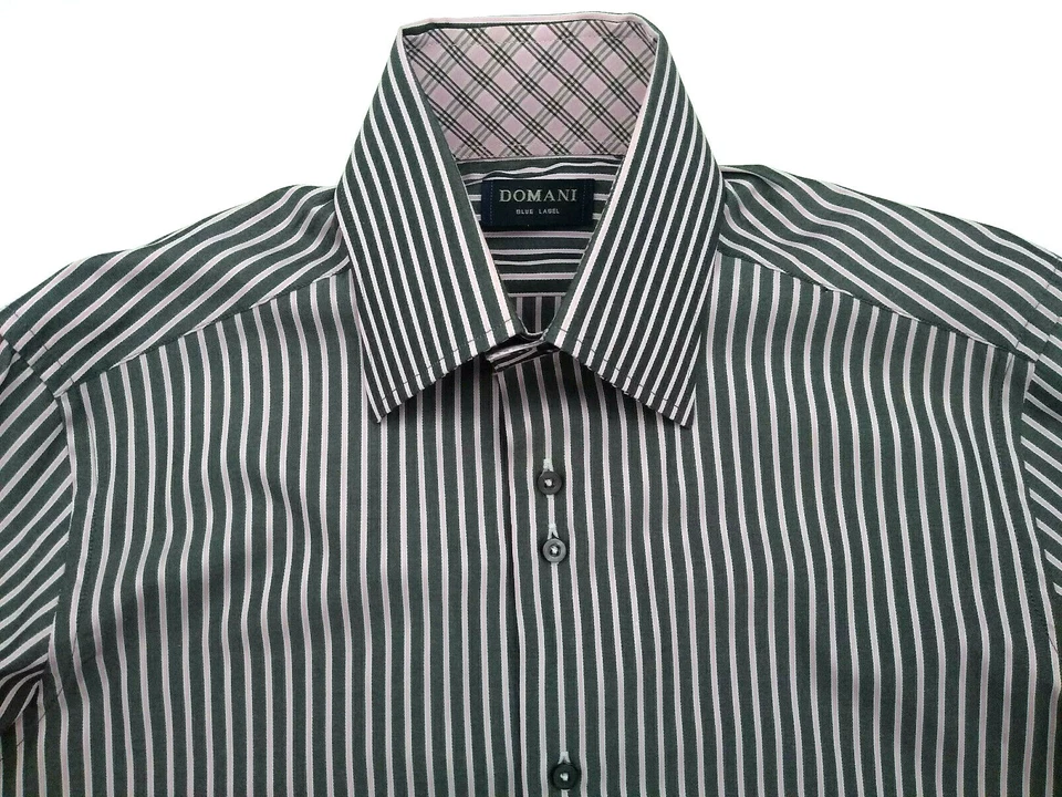 Domani Blue Label Men's Dress Shirt M 32/33 15.5" Pink Black Striped Long Sleeve - Image 1 of 4