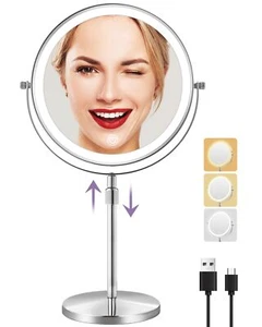 Lighted Makeup Mirror 9" 1x/10x Magnifying Rechargeable with 3 Colors - Picture 1 of 7