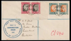 SOUTH AFRICA 1937 CORONATION ISSUE FDC TO AUSTRALIA (JF) - Picture 1 of 1