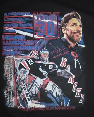 HENRIK LUNDQVIST No. 30 NEW YORK RANGERS Retirement Night 1-28-2022 (XL) T-Shirt - Image 1 of 4
