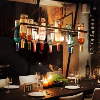 Bar Kitchen Hanging Wine Bottle Chandelier Retro 24 Pendant Lamp Ceiling Light - Image 1 of 4