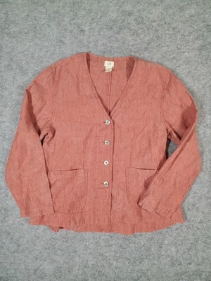 J Jill Shirt Women's Small Rust Red Linen Chore Button Front Pocket Lightweight - Image 1 of 4