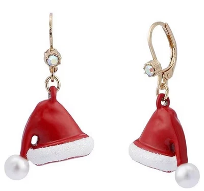 BETSEY JOHNSON Papá Noel Bebé Navidad Rojo Papá Noel Sombrero Pendientes Colgantes Cierre de Palanca Foto 1 de 4