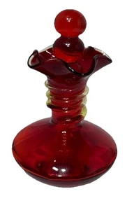 Vintage MCM Amberina Red/Yellow Ribbed Glass Hand Blown Vase/Genie Bottle Blenko - Picture 1 of 4