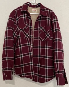 Wrangler Authentics Men’s Red Plaid Sherpa Lined Button Up Shirt Jacket Size M - Picture 1 of 10