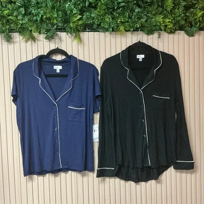 Nordstrom Rack Navy & Black Piped Modal PJ Top Set Size S - Image 1 of 4