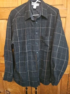 Fieldmaster Shirt Mens L Black Tan Plaid Wool Blend Flannel Button Up Vintage - Picture 1 of 7