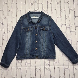 Couture Brave Faux Denim Womens Jean Jacket Blue Buttons Cotton Blend Size XL - Picture 1 of 14