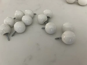 11 VINTAGE MCM WHITE PORCELAIN DRAWER ROUND BALL KNOBS CABINET PULLS  3/4” W - Picture 1 of 4