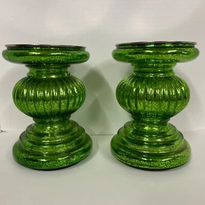 Green Metallic Chunky Battery Operated Candle Holder - Picture 1 of 5